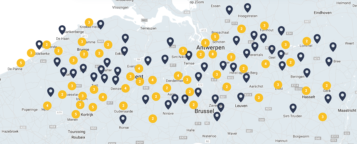 Service centers kaart